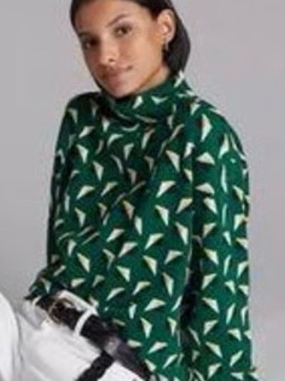 Maeve By Anthropologie Green Geometric Turtleneck Sweater